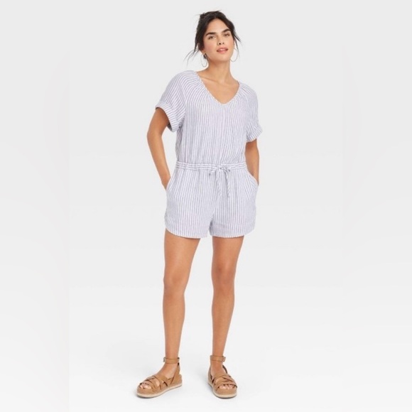 Universal Thread Pants - Universal Thread Romper, Blue White Stripe, Size Large, New With Tags